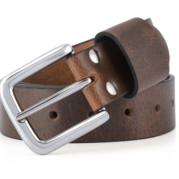 Mens Leather Belt Vintage Olive Brown Pull-Up Leather - Free Personalization - Picture 4 of 15